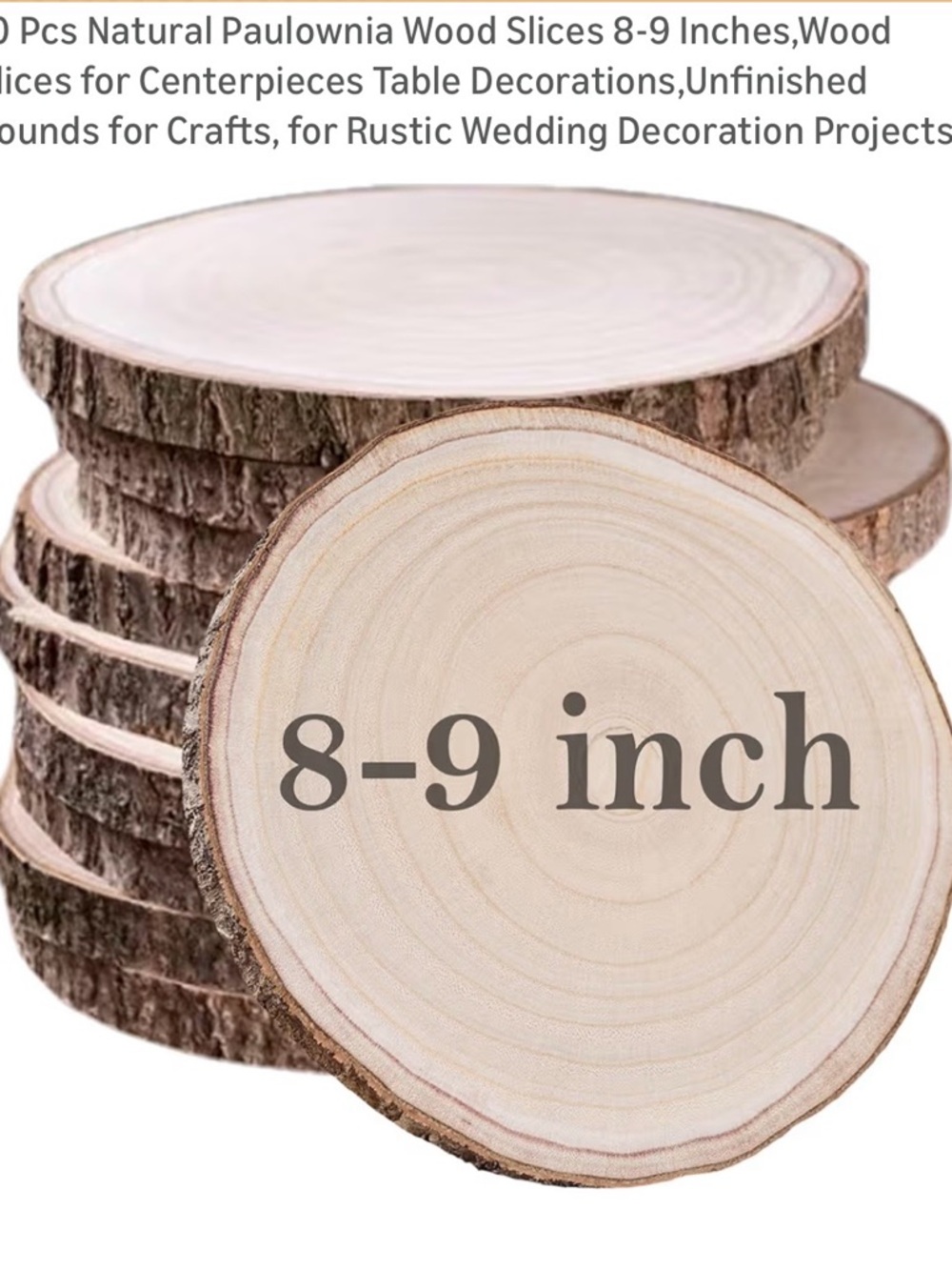 NEW (in shrink wrap) Natural Paulownia Wood Slices - 8 pieces - 9” Rustic Rounds